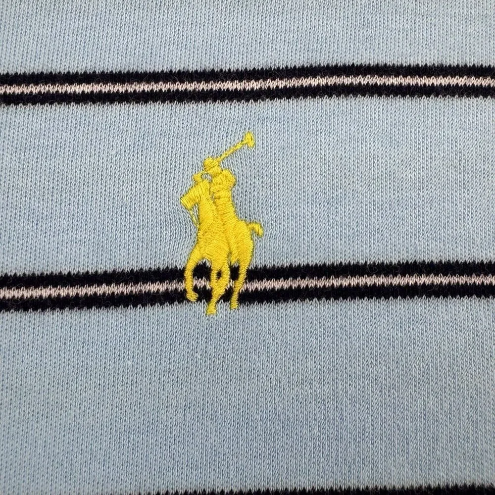 Polo Ralph Lauren Mens L Blue Striped Polo Shirt Yellow Pony Short Sleeve